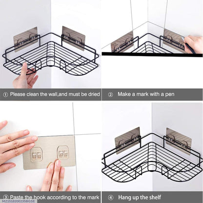 Black Stainless Steel Corner Shelf for Bathroom Storage