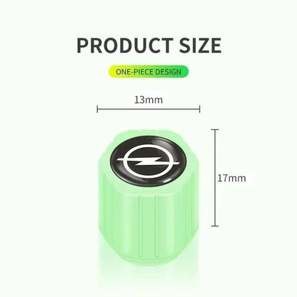 Luminous Wheel Valve Caps ABS Green 4-Piece Pack