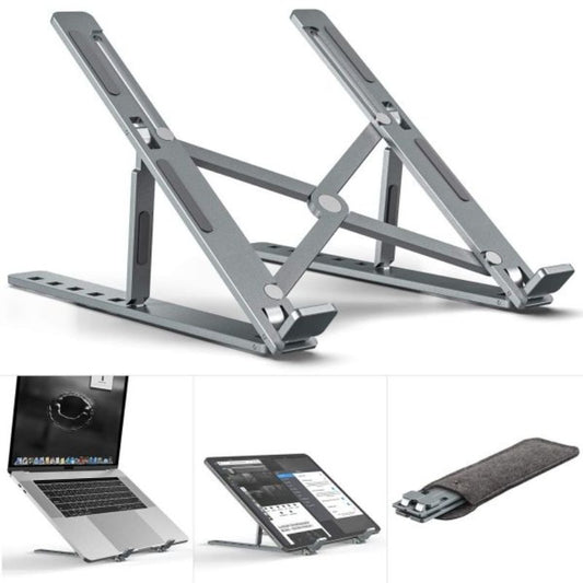 Silver Aluminum Laptop Stand Adjustable Height Portable