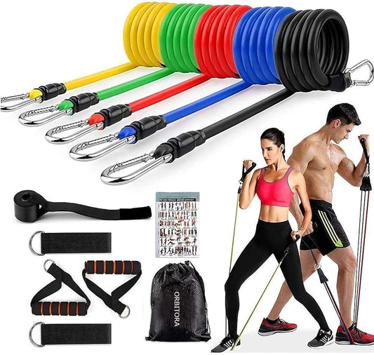 Resistance Bands Set | 11pcs Latex Pull Rope | With Door Anchor, Handles & Ankle Straps | Home & Gym Workout