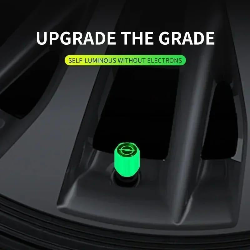 Luminous Wheel Valve Caps ABS Green 4-Piece Pack