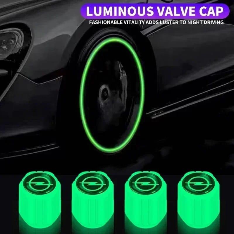 Luminous Wheel Valve Caps ABS Green 4-Piece Pack