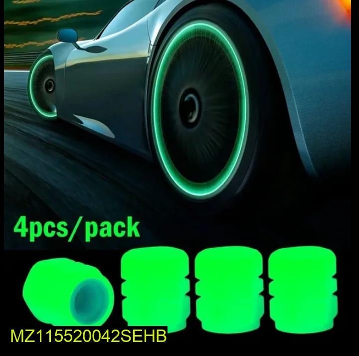 Luminous Wheel Valve Caps ABS Green 4-Piece Pack