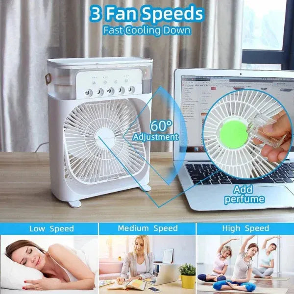 10-Inch Large Portable Air Conditioner Fan | USB Electric Fan with LED Night Light, Mist & Humidifier Function |
