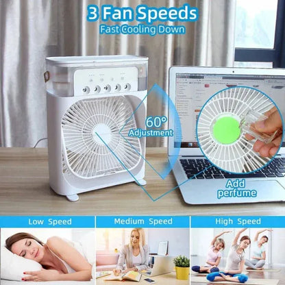 10-Inch Large Portable Air Conditioner Fan | USB Electric Fan with LED Night Light, Mist & Humidifier Function |