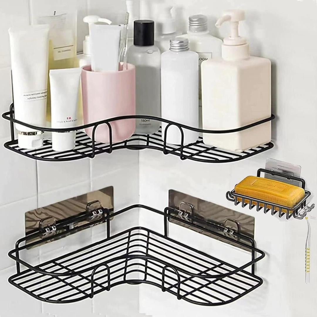 Black Stainless Steel Corner Shelf for Bathroom Storage