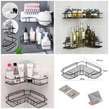 Black Stainless Steel Corner Shelf for Bathroom Storage