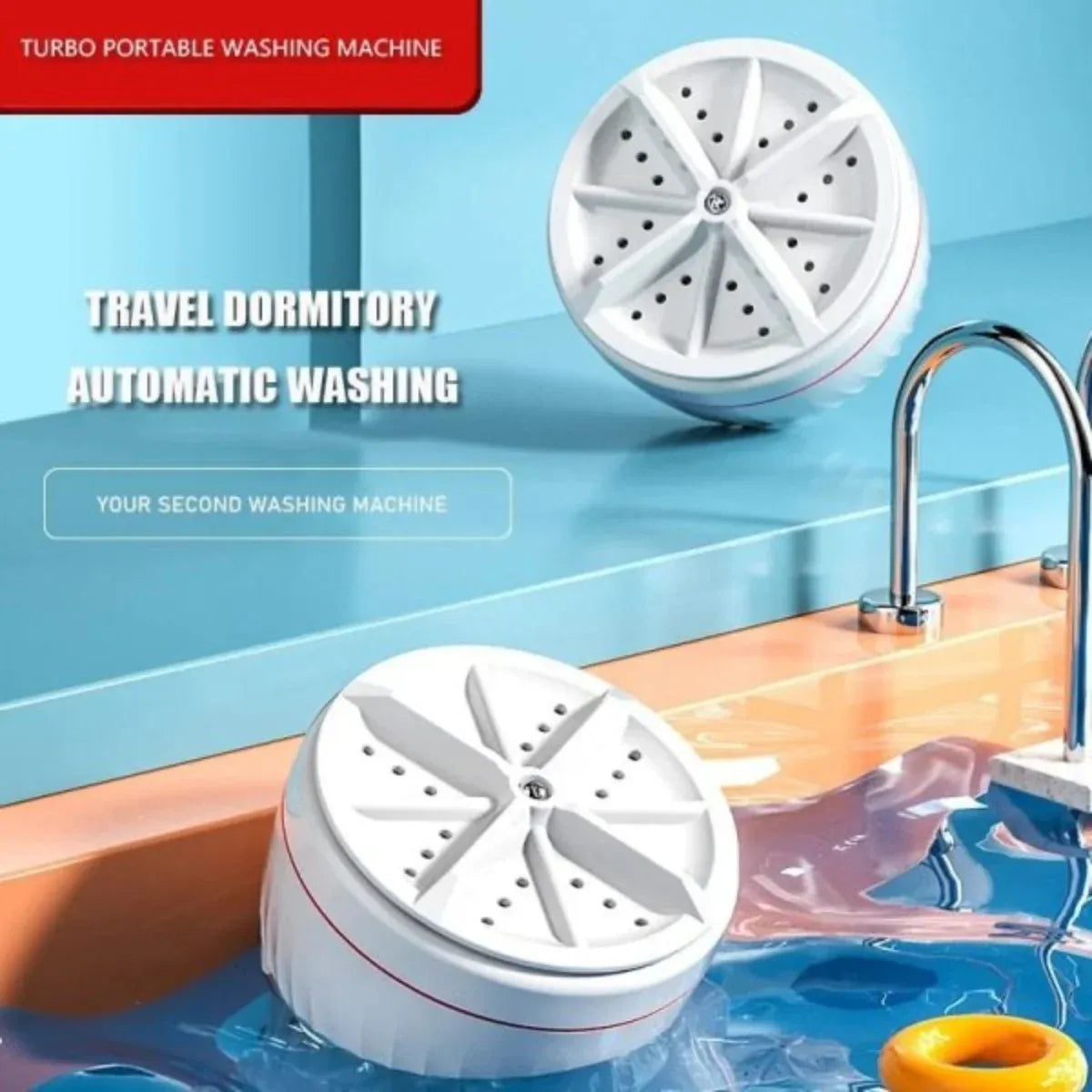Portable USB Mini Turbo Washer | Ultrasonic Travel Washing Machine for Socks, Underwear & Dishes